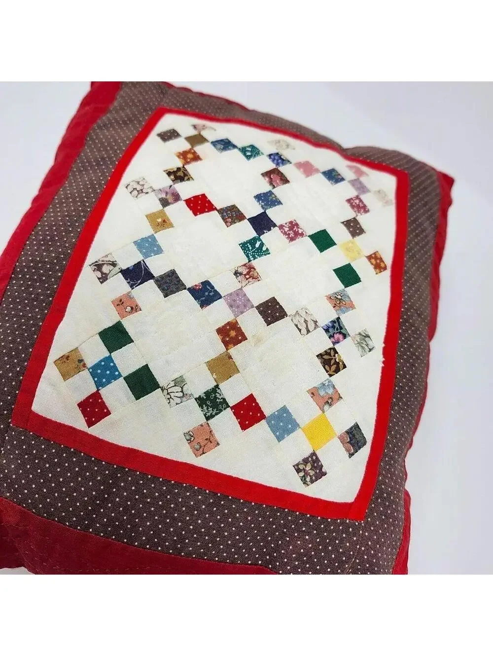 Handmade Pieced Pillow Hand Quilted Tiny 1/4 Inch Piecing 9x11 Inches